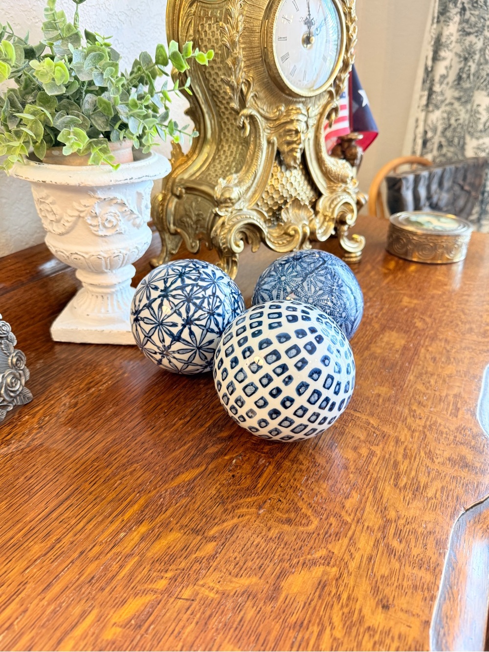 Blue & White Decorative Ceramic Spheres – Set of 3 - Picture 5 of 16